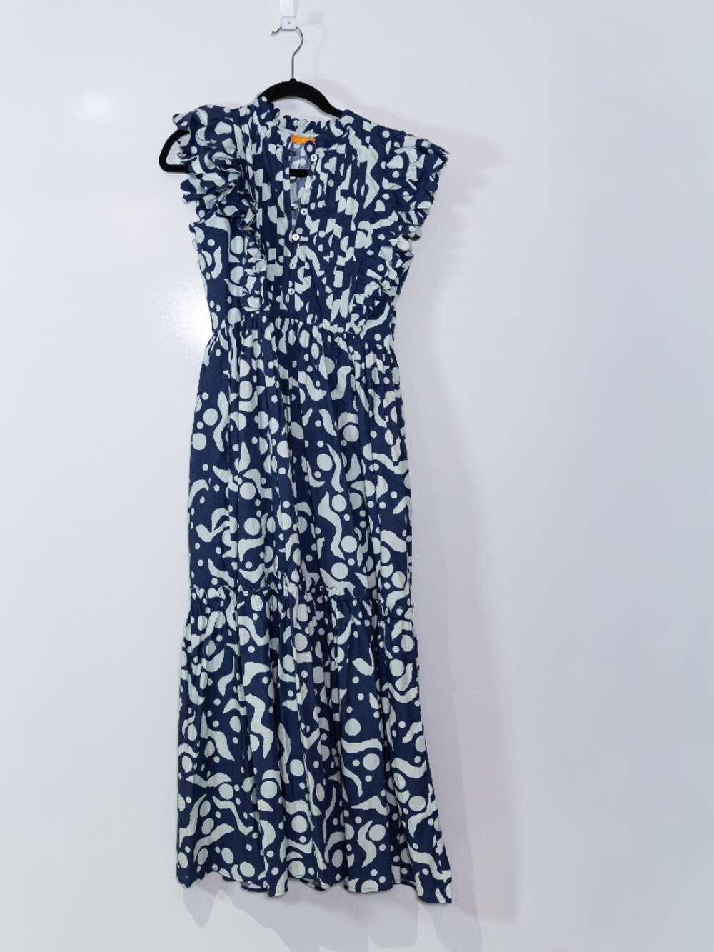 Oliphant Women's Scallop Pintuck Cotton Tiered Pullover Maxi Dress Acadia Navy
